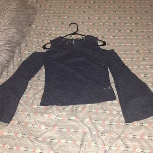 Blue lace cold shoulder top